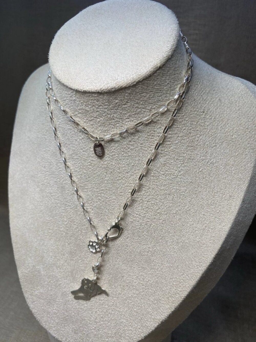 DIBA Sterling Silver 925 Necklace Dog Charm Paw Heart 25” Chain